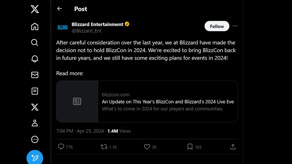 Twitter Nouvelles de l'annulation de la BlizzCon 2024