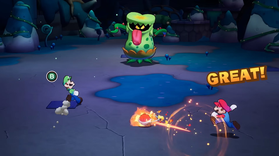 Mario & Luigi: Brothership présenter l'Attaque Frère contre un boss