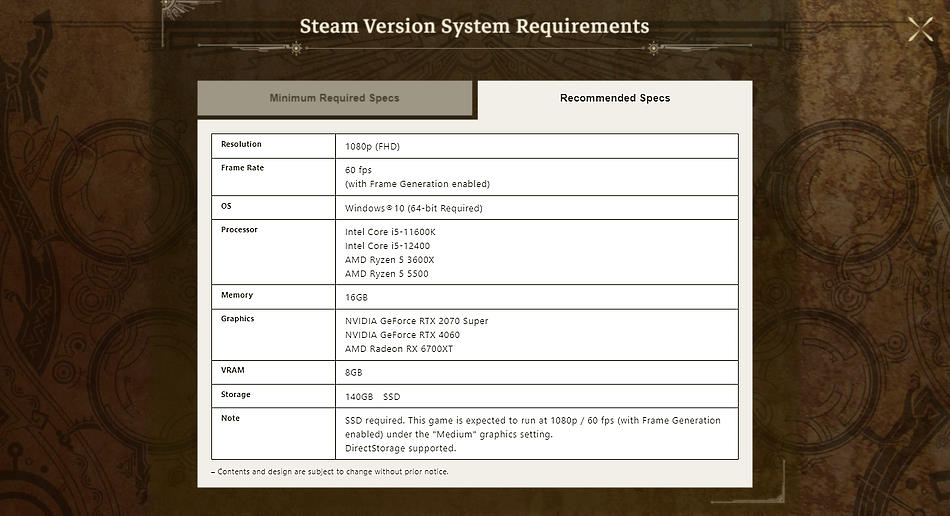 Les spécifications système recommandées officielles de Monster Hunter Wilds avec génération d'images