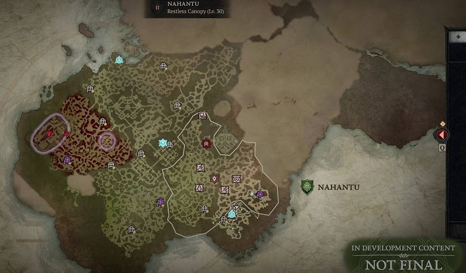 Carte de Nahantu, la nouvelle région dans Diablo IV avec le DLC Vessel of Hatred