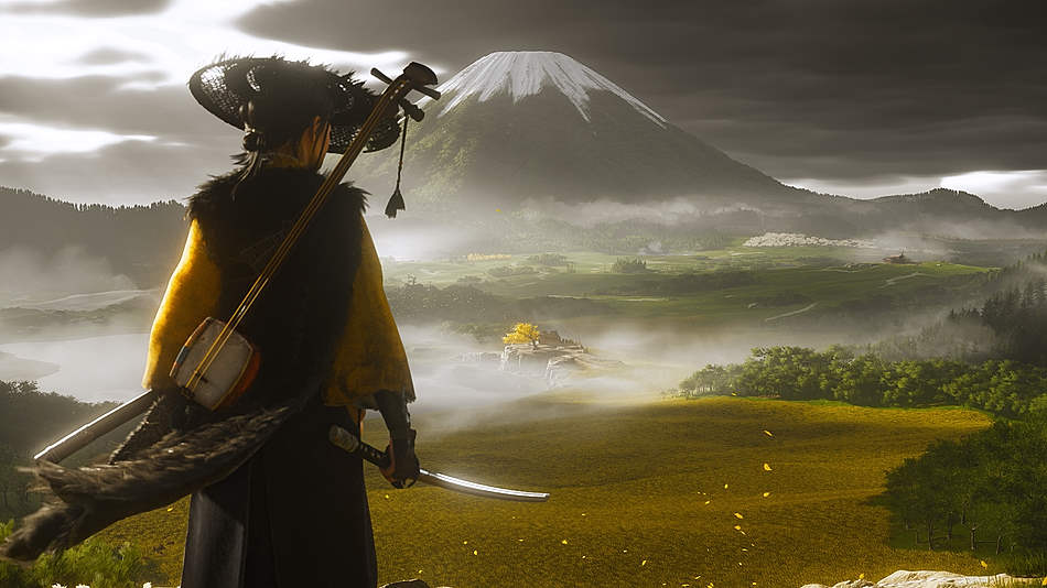 Atsu protagoniste de Ghost of Yotei et son Shamisen